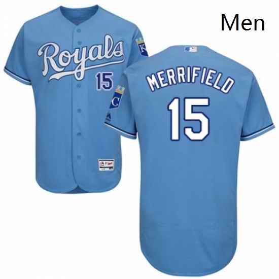 Mens Majestic Kansas City Royals 15 Whit Merrifield Light Blue Alternate Flex Base Authentic Collection MLB Jersey